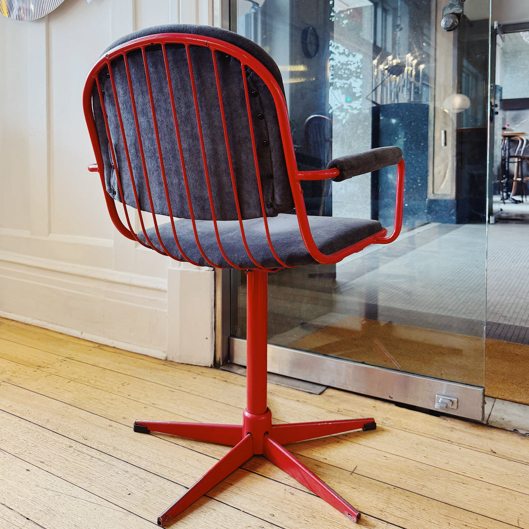 VINTAGE / Red & Grey Swivel Chairs - Set of 4