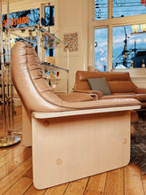 Load image into Gallery viewer, CATT / Mid Century Blonde Wood + Blush Leather Sofa Setting
