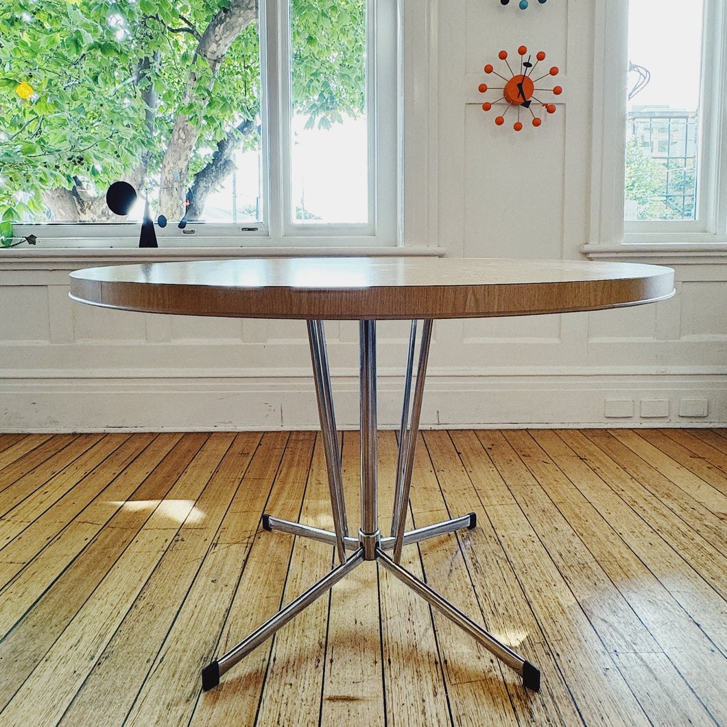 VINTAGE / 1960s Chrome Blond wood Laminate Table