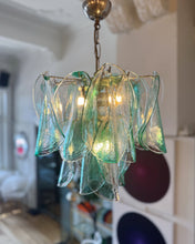 Load image into Gallery viewer, MAZZEGA / Murano Leaf Chandelier w/Clear &amp; Green Prisms
