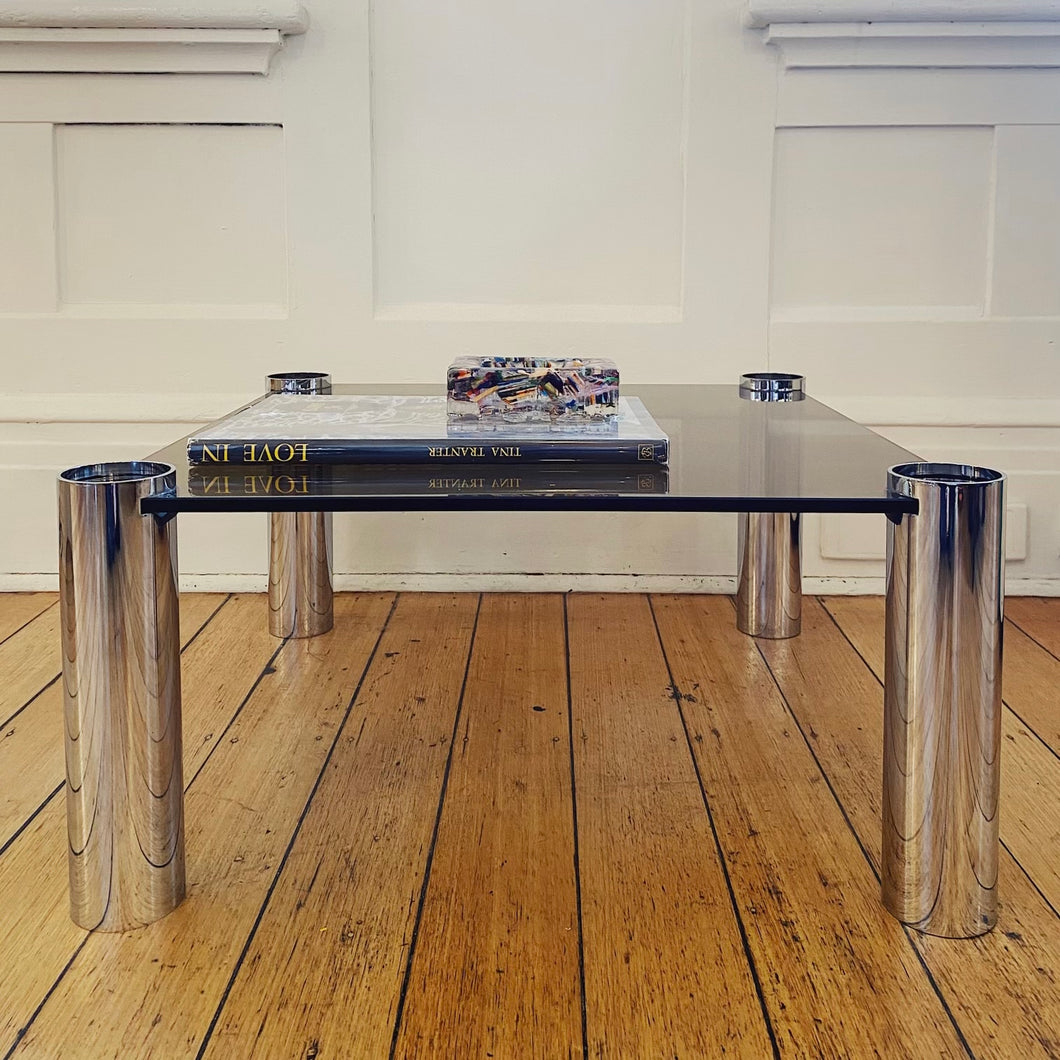 VINTAGE/ Chrome Tubular Coffee Table in the Manner of Mario Bellini