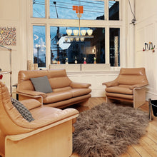 Load image into Gallery viewer, CATT / Mid Century Blonde Wood + Blush Leather Sofa Setting
