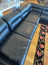 Load image into Gallery viewer, VANDEROZA / 1970’s Modular Sofa in Black Leather + Aubergine Velvet
