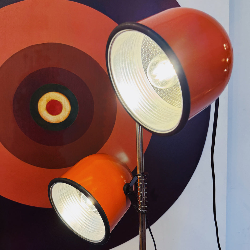 VINTAGE / Dual Headed Cloche Floor Lamp - Orange