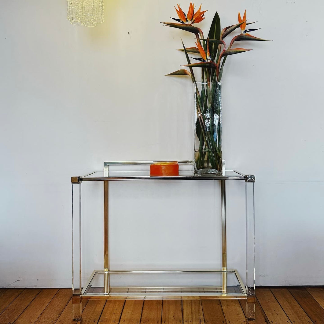 PIERRE VANDEL PARIS / 1970s Lucite & Gold Gilt Console Table