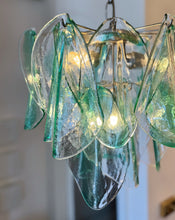 Load image into Gallery viewer, MAZZEGA / Murano Leaf Chandelier w/Clear &amp; Green Prisms
