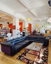 Load image into Gallery viewer, VANDEROZA / 1970’s Modular Sofa in Black Leather + Aubergine Velvet
