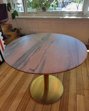 Load image into Gallery viewer, CONTEMPORARY / CAFE TABLE W/PINK MARBLE TOP + BRASS BASE
