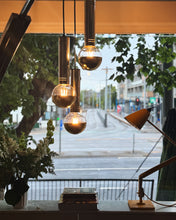 Load image into Gallery viewer, VINTAGE / 1970&#39;s Chrome Tri Drop Cascading Pendant Light
