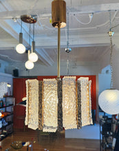 Load image into Gallery viewer, KALMAR | Drum Pendant w/ Frosted Icicle Glass + Gilt Brass Dividers
