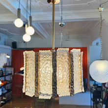 Load image into Gallery viewer, KALMAR | Drum Pendant w/ Frosted Icicle Glass + Gilt Brass Dividers
