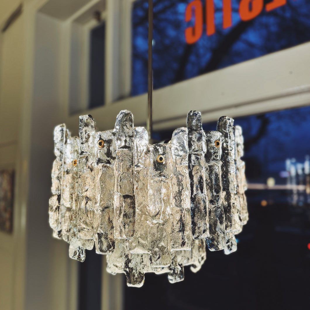 J. T. KALMAR / 1960s Ice Glass Chandelier