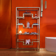 Load image into Gallery viewer, PIERRE VANDEL / Gold Etagere W/clear Glass Shelves
