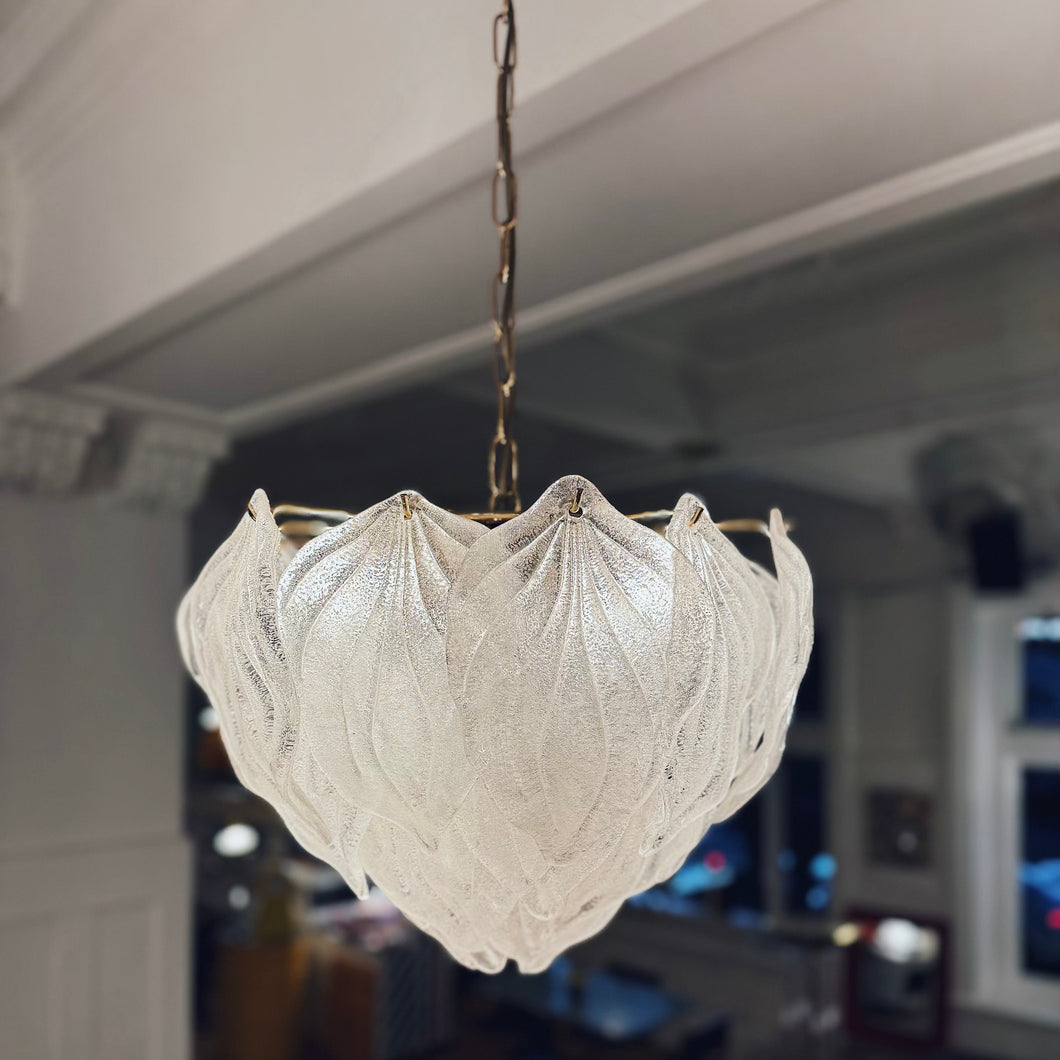 NOVARESI / 1970s Italian Murano Chandelier with Glass Leaf Petals