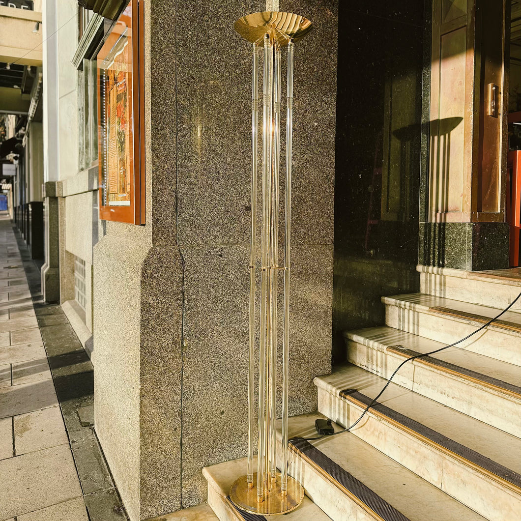 VINTAGE / Post Modern Brass + Lucite Torchier Floor Lamp